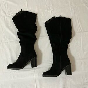 Luoika Black Suede Women’s Extra Wide Calf Slouchy Knee High Boots Size 8 X-Wide